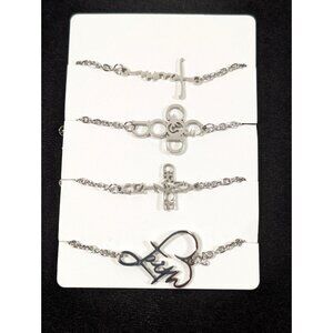 Set of 4 Faith Gold Cross Silver Tone Bracelets 7-9 inch‎ adjustable Inspiration